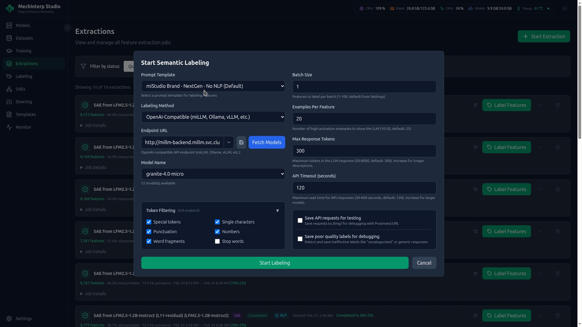 Labeling Configuration Panel — Method selection and options